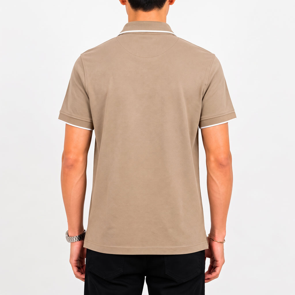 Jacquard Collar Polo - Fawn