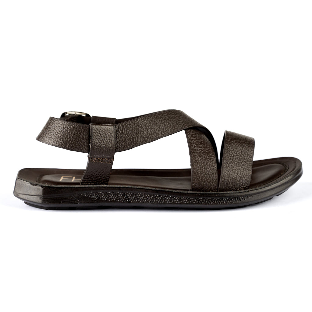 Casual Strapped Leather Sandals-Brown