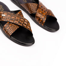 Load image into Gallery viewer, X-Strap Croc-Embossed Luxury Slippers - Tan