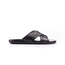 Load image into Gallery viewer, X-Strap Croc-Embossed Luxury Slippers - Black
