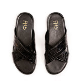 X-Strap Croc-Embossed Luxury Slippers - Black
