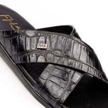 Load image into Gallery viewer, X-Strap Croc-Embossed Luxury Slippers - Black