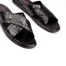 Load image into Gallery viewer, X-Strap Croc-Embossed Luxury Slippers - Black