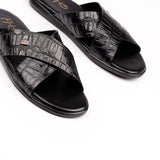 X-Strap Croc-Embossed Luxury Slippers - Black