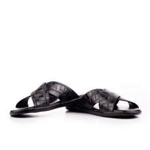 Load image into Gallery viewer, X-Strap Croc-Embossed Luxury Slippers - Black