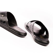 Load image into Gallery viewer, X-Strap Croc-Embossed Luxury Slippers - Black