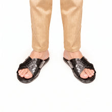 Load image into Gallery viewer, X-Strap Croc-Embossed Luxury Slippers - Black