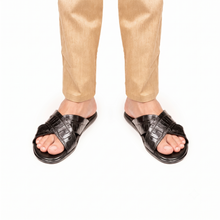 Load image into Gallery viewer, X-Strap Croc-Embossed Luxury Slippers - Black