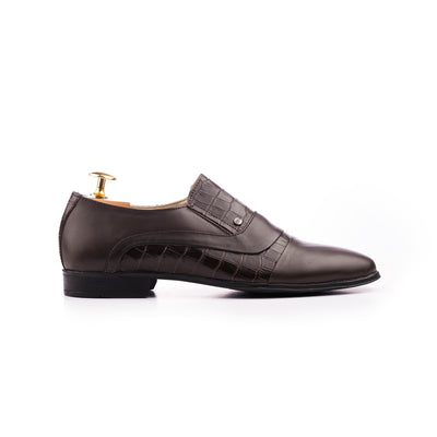 Prestige Croc-Pattern Formal Dress Loafers - Brown