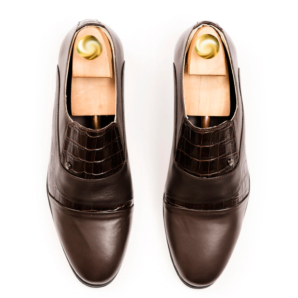 Prestige Croc-Pattern Formal Dress Loafers - Brown
