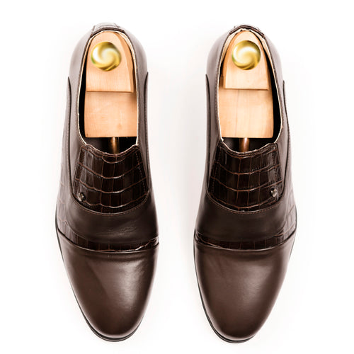 Prestige Croc-Pattern Formal Dress Loafers - Brown