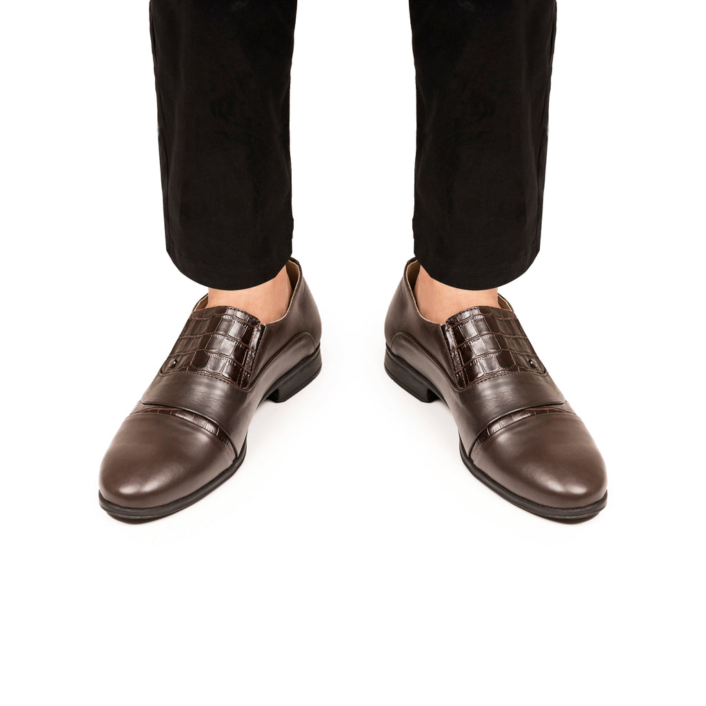 Prestige Croc-Pattern Formal Dress Loafers - Brown