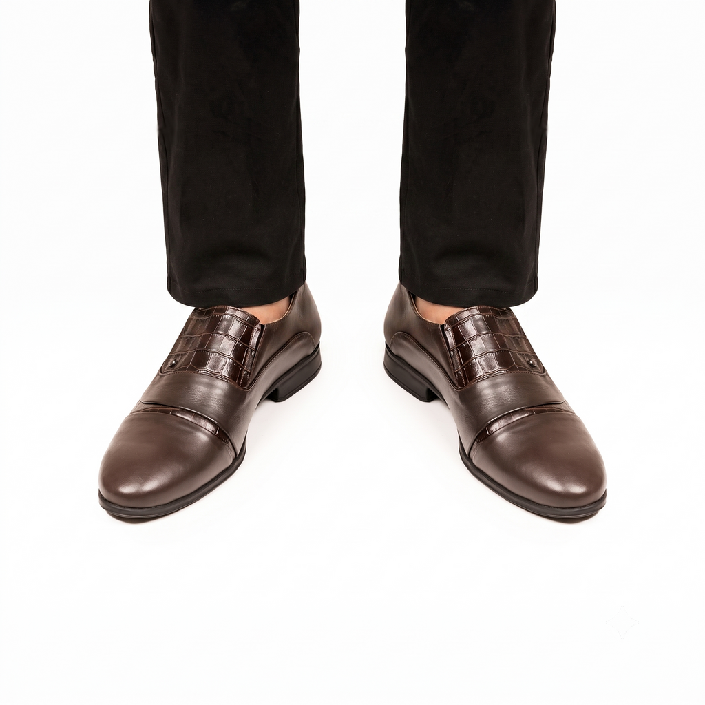 Prestige Croc-Pattern Formal Dress Loafers - Brown