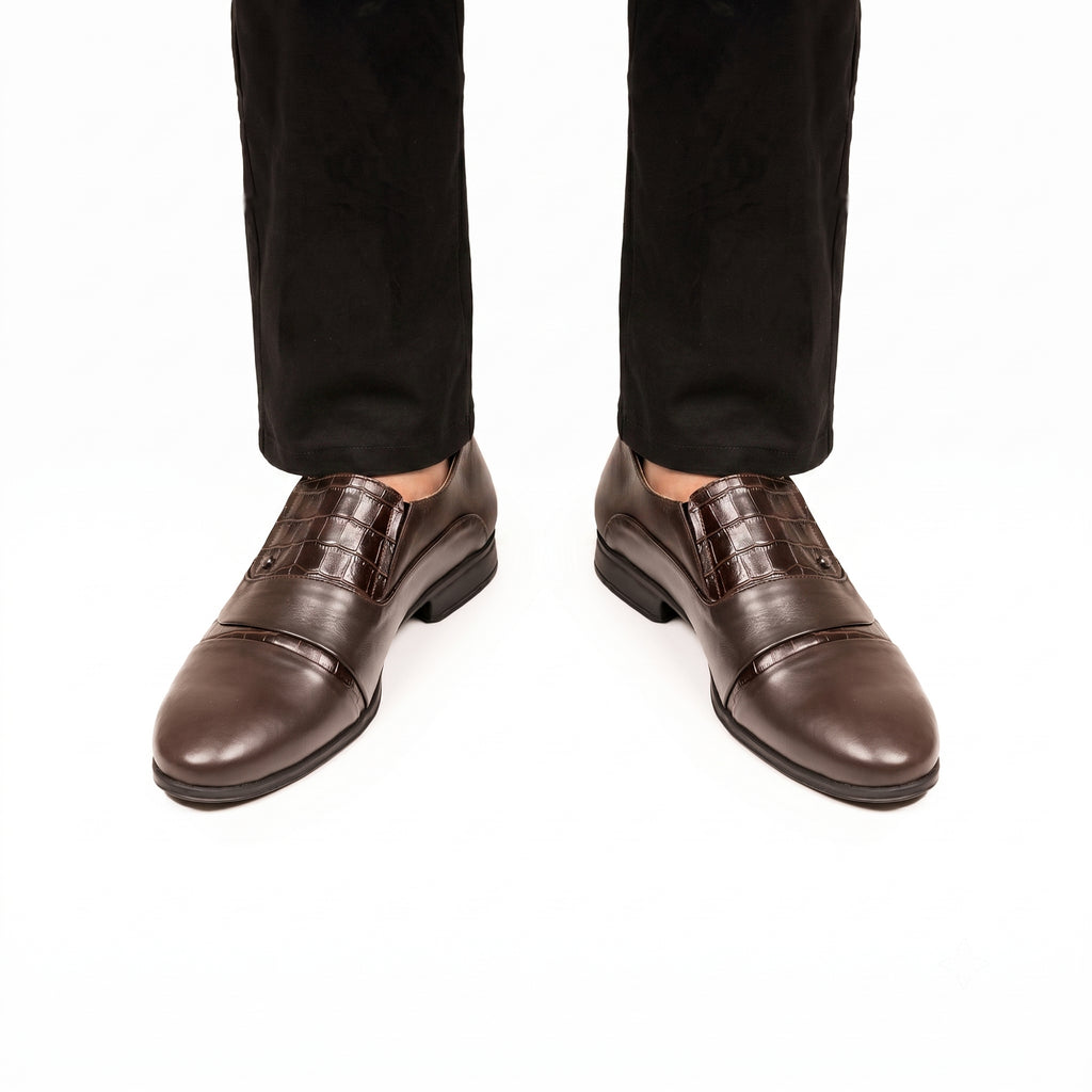 Prestige Croc-Pattern Formal Dress Loafers - Brown