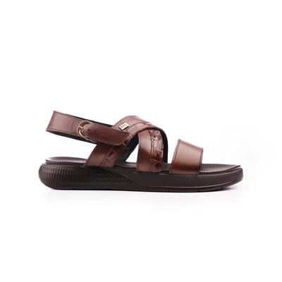 Crocodile Embossed Leather Sandals - Brown