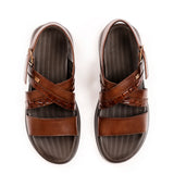 Crocodile Embossed Leather Sandals - Brown