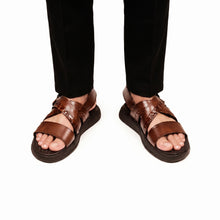 Load image into Gallery viewer, Crocodile Embossed Leather Sandals - Brown