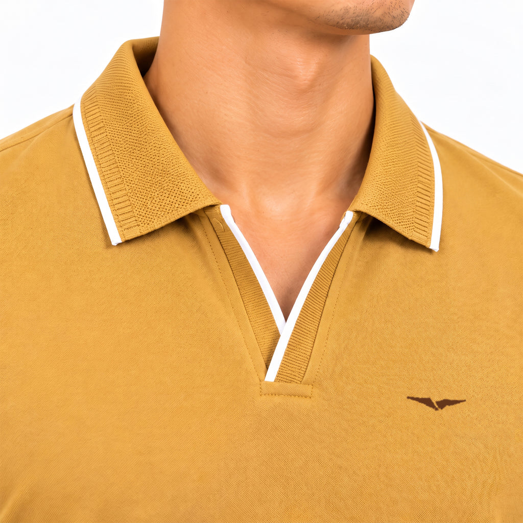 Jacquard Collar Polo - Mustard