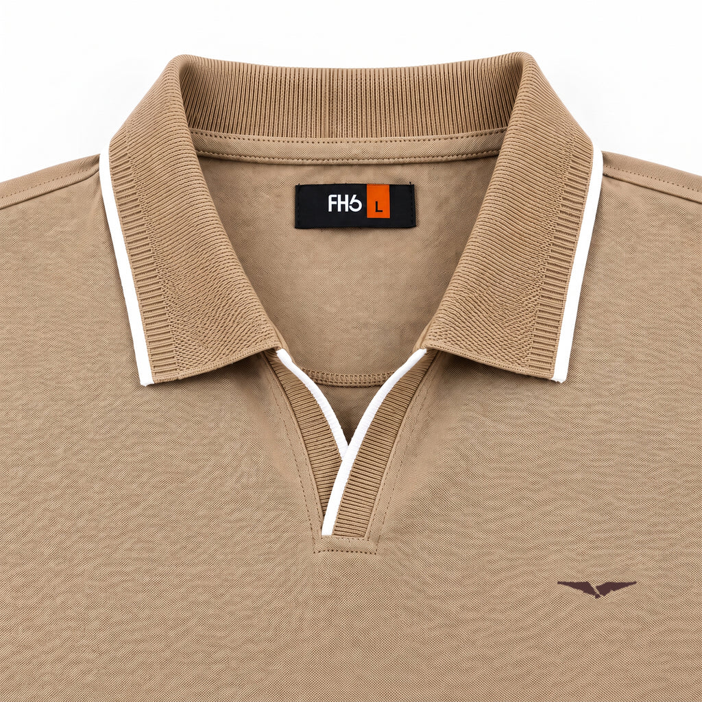 Jacquard Collar Polo - Fawn