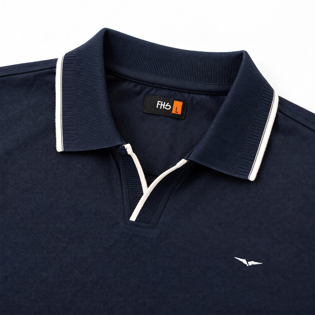 Jacquard Collar Polo - Navy
