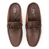 Luxe Grain Leather Horsebit Mules - Brown