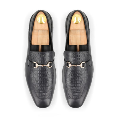Classic Crocodile Embossed Loafers - Black