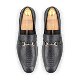 Classic Crocodile Embossed Loafers - Black