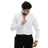 Solid White Accented Casual Shirt