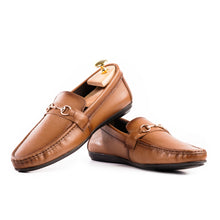 Load image into Gallery viewer, Two Tone Horse-Bit Buckled Moccasins - Tan