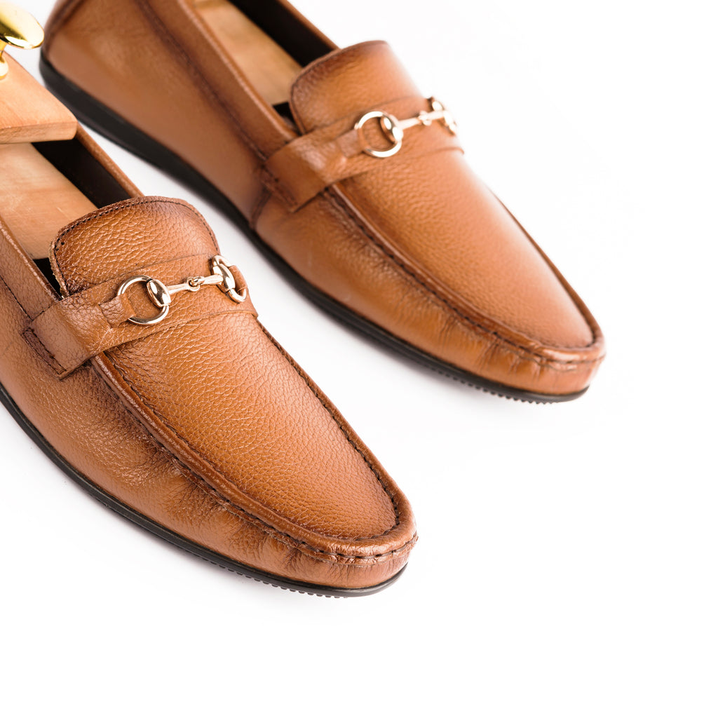 Two Tone Horse-Bit Buckled Moccasins - Tan