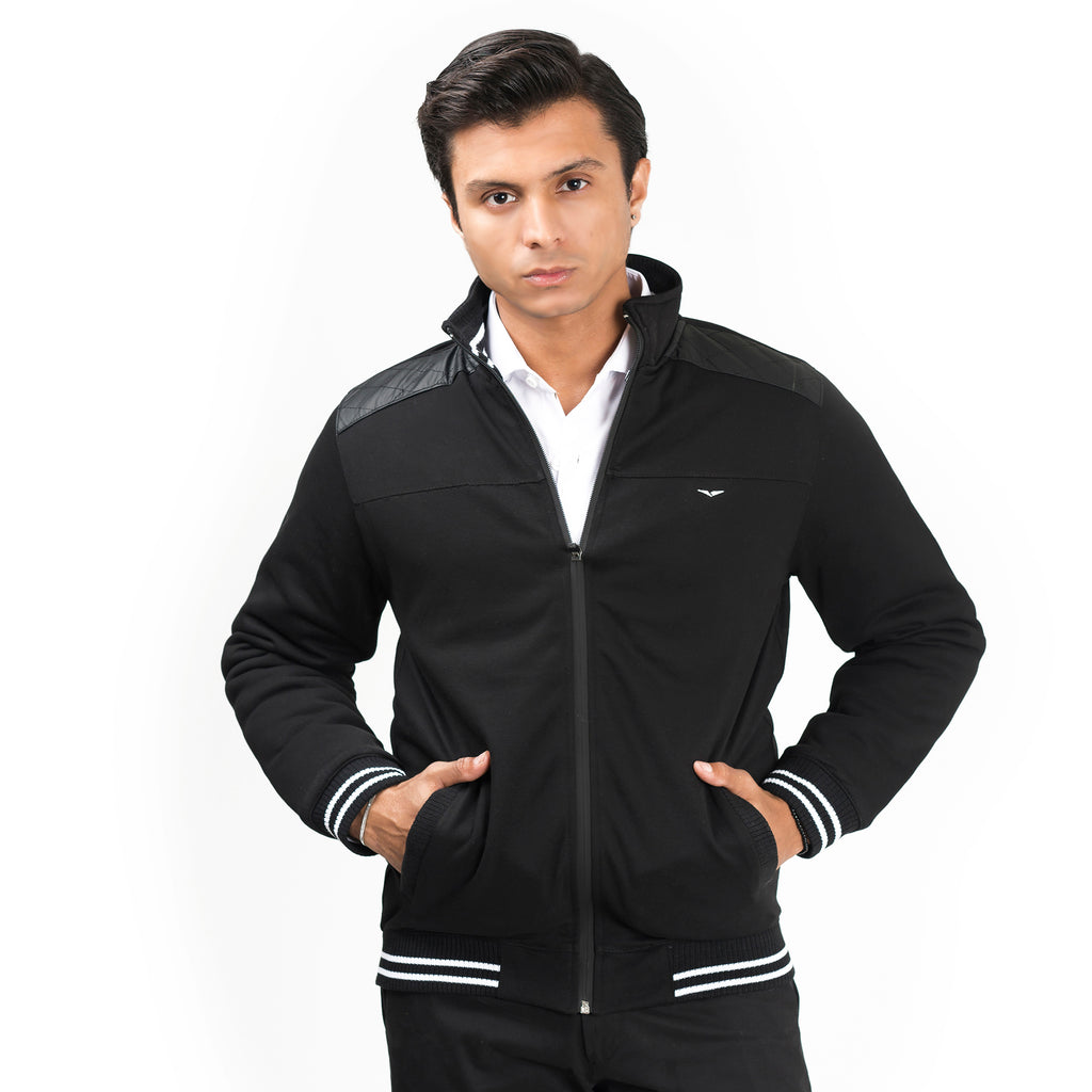 Contrast Ribbed Jacket-Black