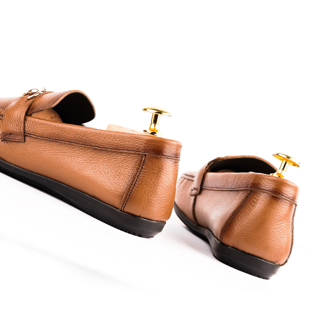 Two Tone Horse-Bit Buckled Moccasins - Tan