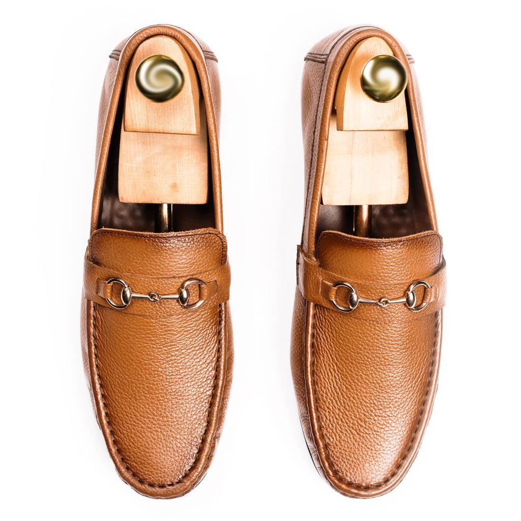 Two Tone Horse-Bit Buckled Moccasins - Tan