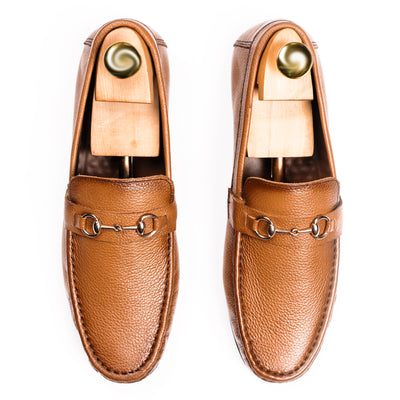 Two Tone Horse-Bit Buckled Moccasins - Tan