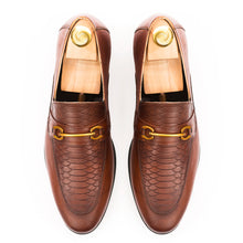 Load image into Gallery viewer, Snake Embossed Horsebit Loafers - Brown