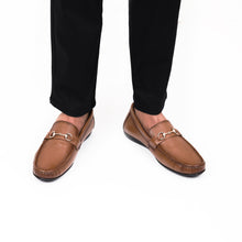 Load image into Gallery viewer, Two Tone Horse-Bit Buckled Moccasins - Tan