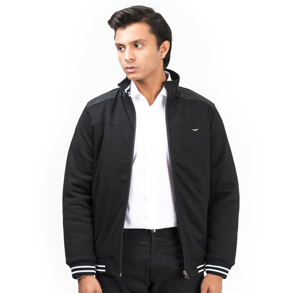 Contrast Ribbed Jacket-Black