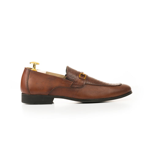 Snake Embossed Horsebit Loafers - Brown