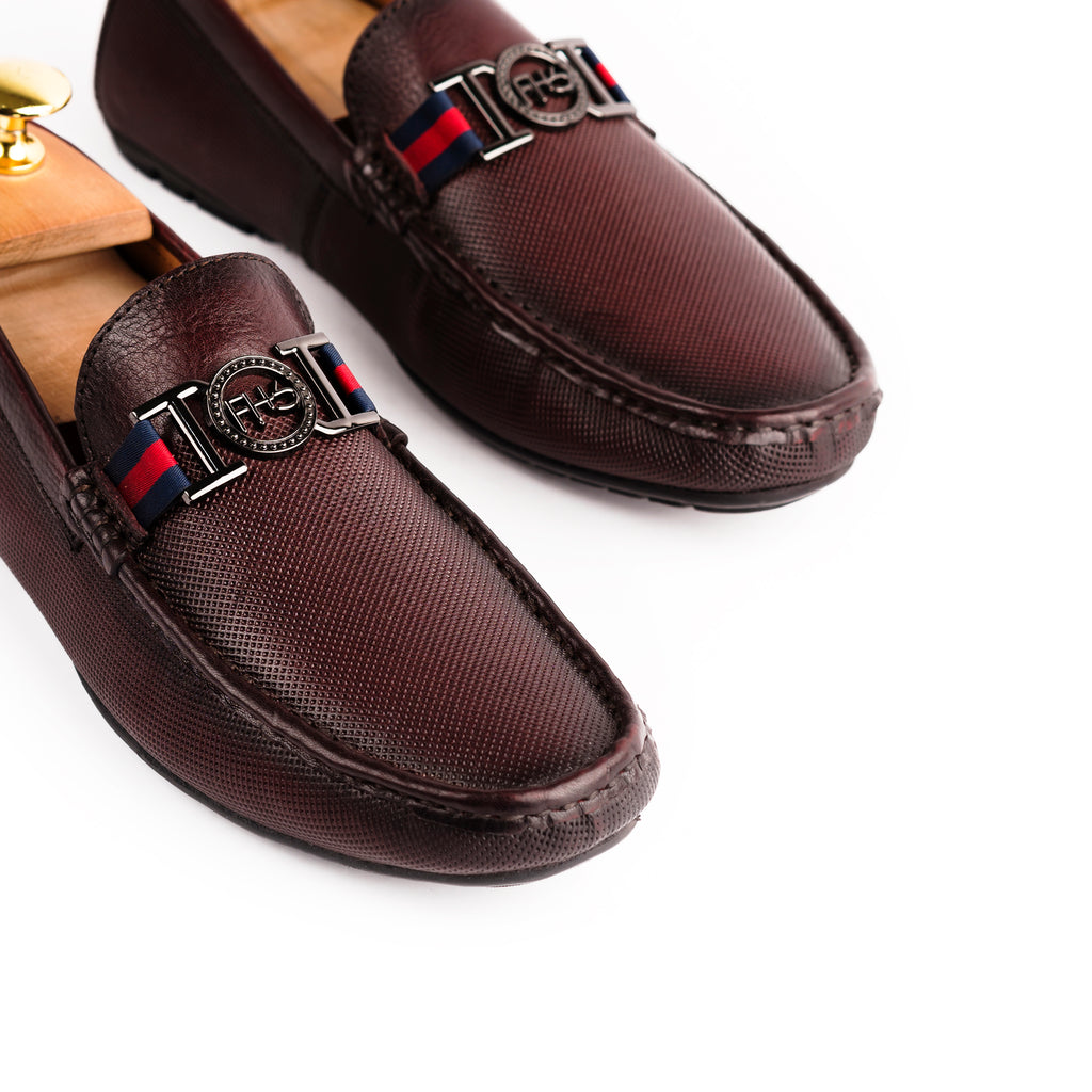 Two Tone FHS Buckled Moccasins - Maroon