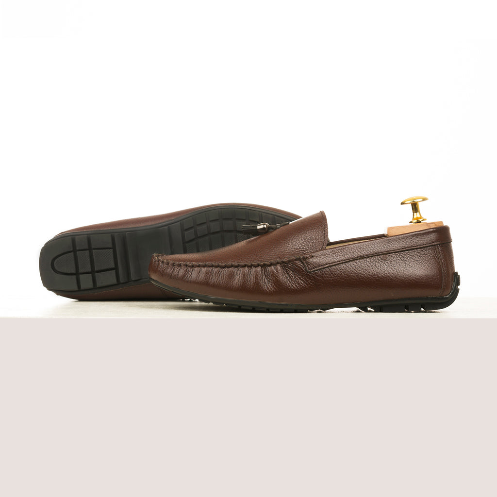 Milled Leather Tassle Moccasins - Brown