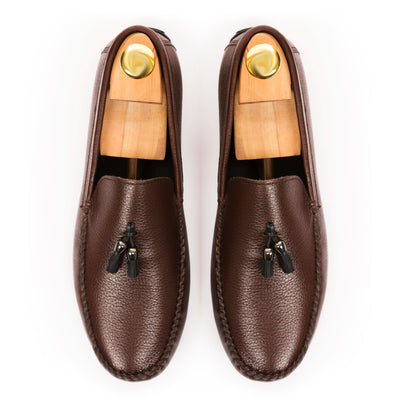 Milled Leather Tassle Moccasins - Brown