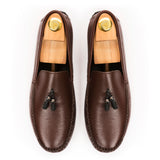Milled Leather Tassle Moccasins - Brown