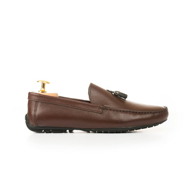 Milled Leather Tassle Moccasins - Brown