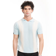 Load image into Gallery viewer, Knitted Striped Polo - Sky/White