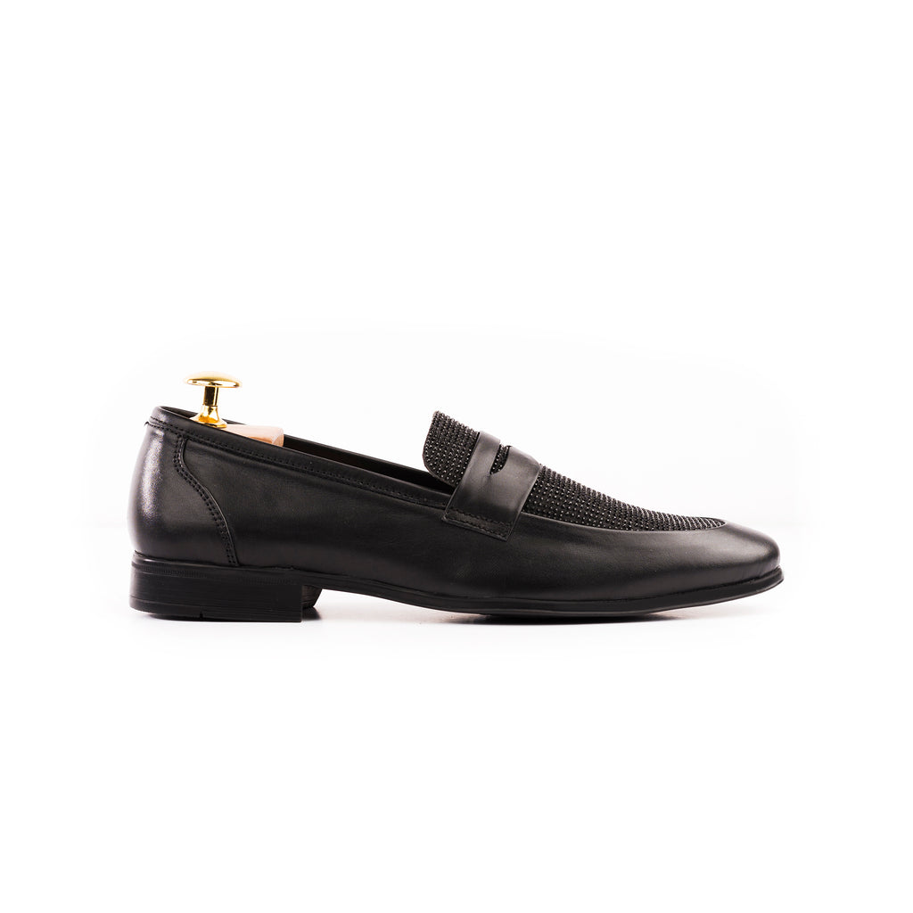 Crystal Studded Loafers-Black
