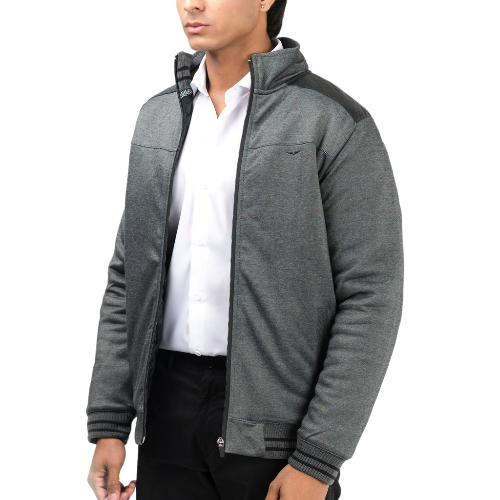 Contrast Ribbed Jacket-Grey