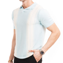 Load image into Gallery viewer, Knitted Striped Polo - Sky/White