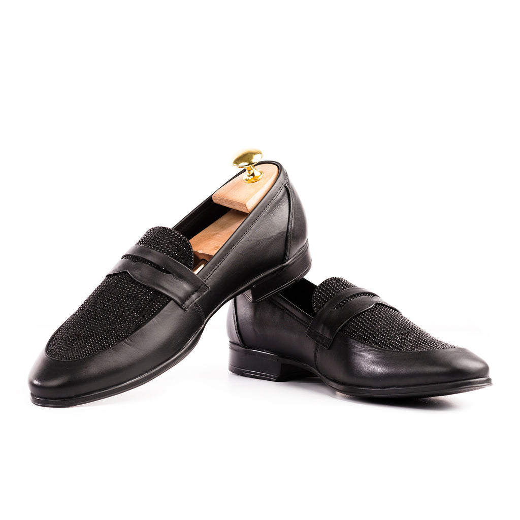 Crystal Studded Loafers-Black