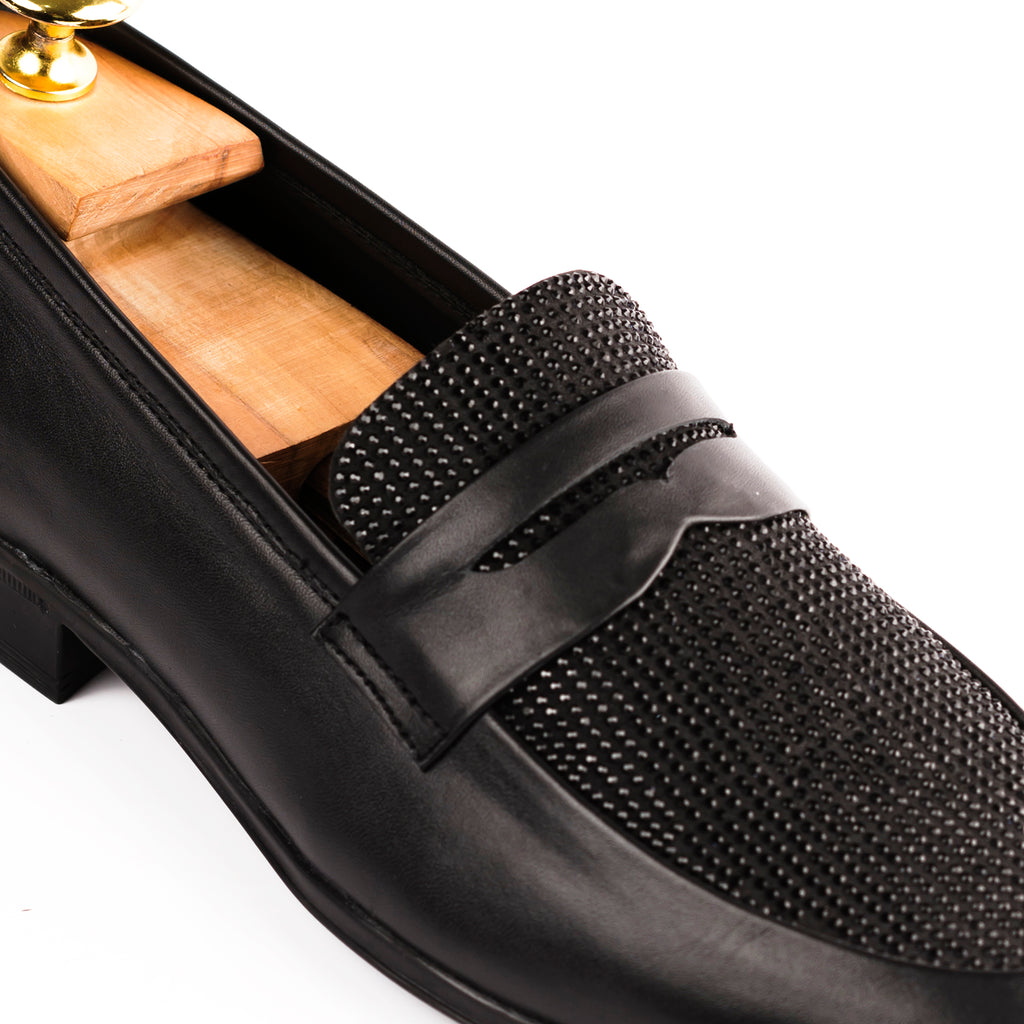 Crystal Studded Loafers-Black