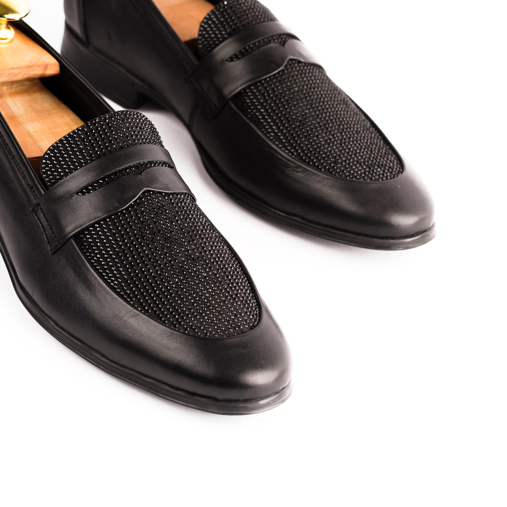 Crystal Studded Loafers-Black